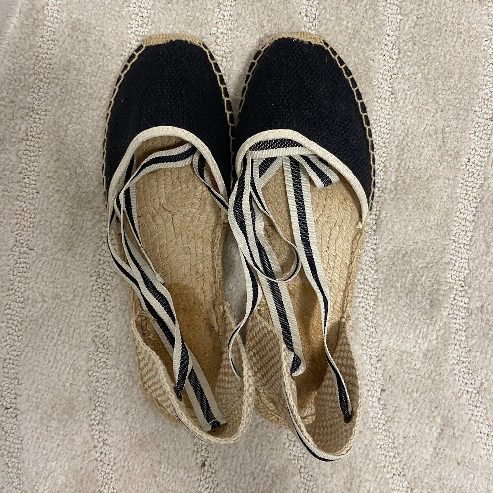 Soludos Espadrilles - Black with Striped ties - Size 7.5